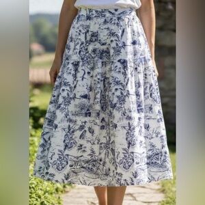 Joie Women’s Blue and White Print Linen Skirt with pockets! - XL